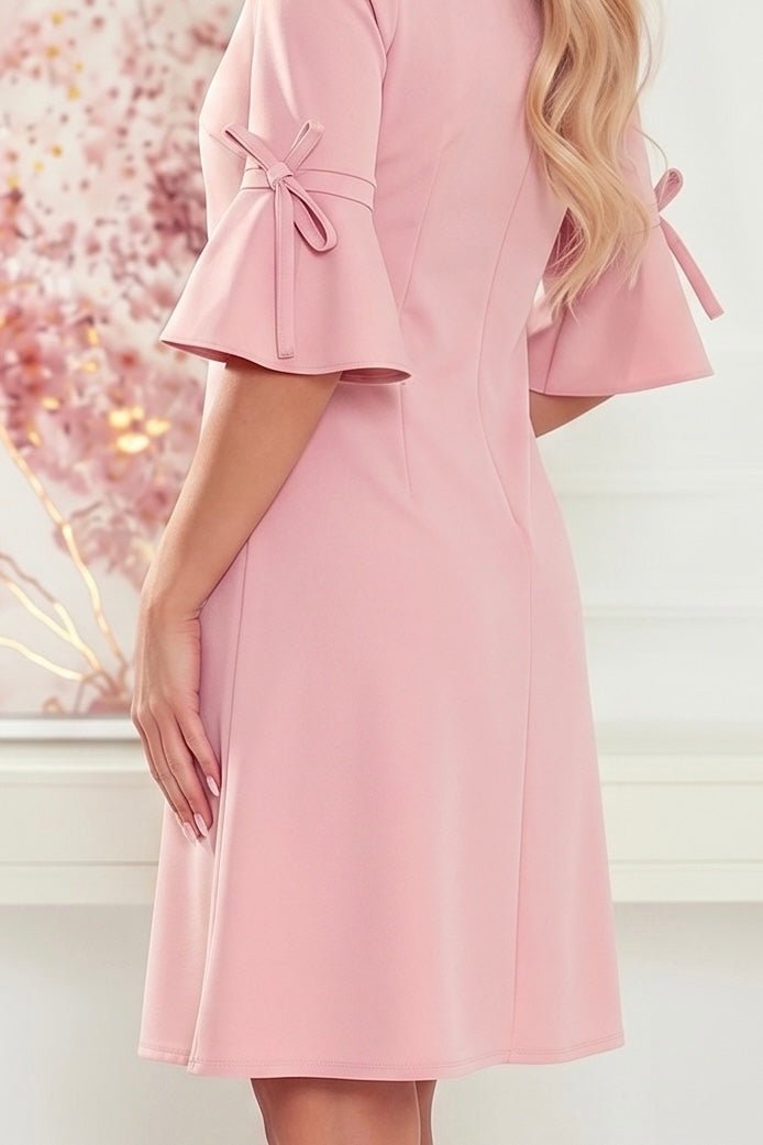 Robe Trapèze Avec Manches Évasées – Rose Poudré Pailleté - Rosemode