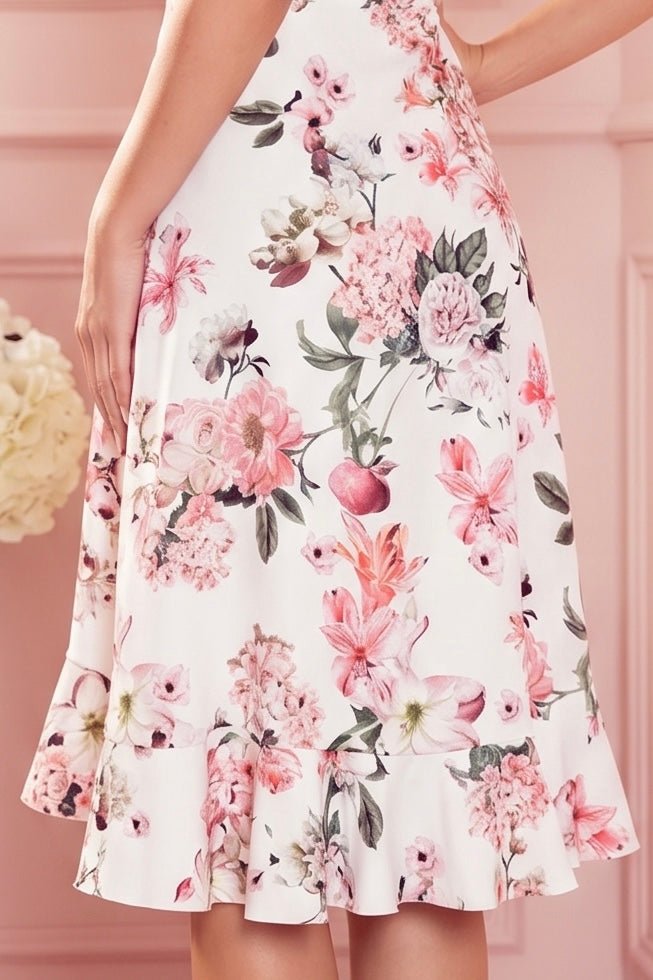 Robe Portefeuille à Volants – Imprimé Fleurs Pêche - Rosemode