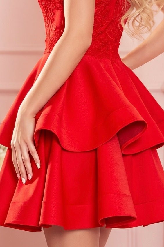 Robe Exclusive à Décolleté en Dentelle – Rouge - Rosemode