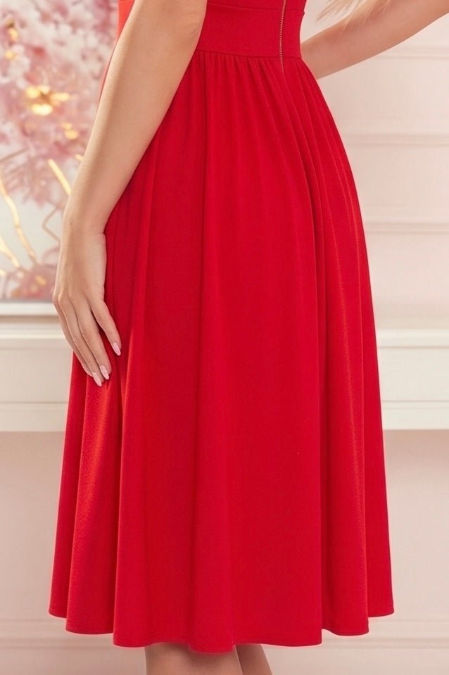 Robe Avec Décolleté et Manches Courtes – Rouge Pailleté - Rosemode
