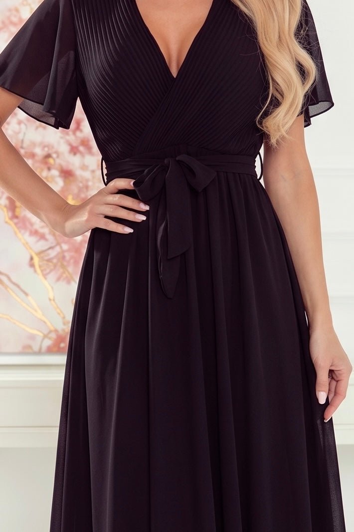 Robe Longue Plissée à Nouer – Noir - Rosemode