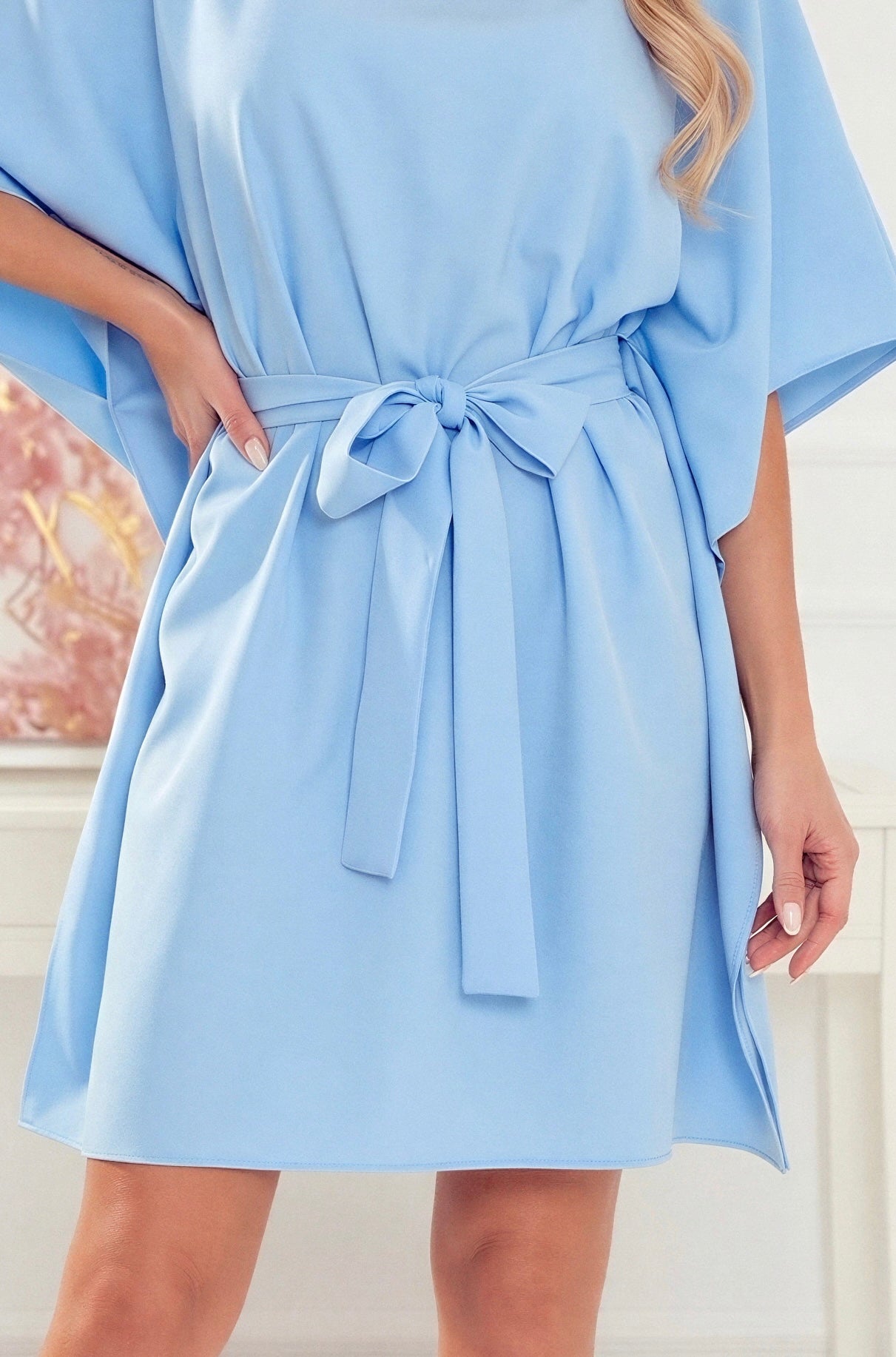 Robe Papillon Ceinturée – Bleu Pastel - Rosemode