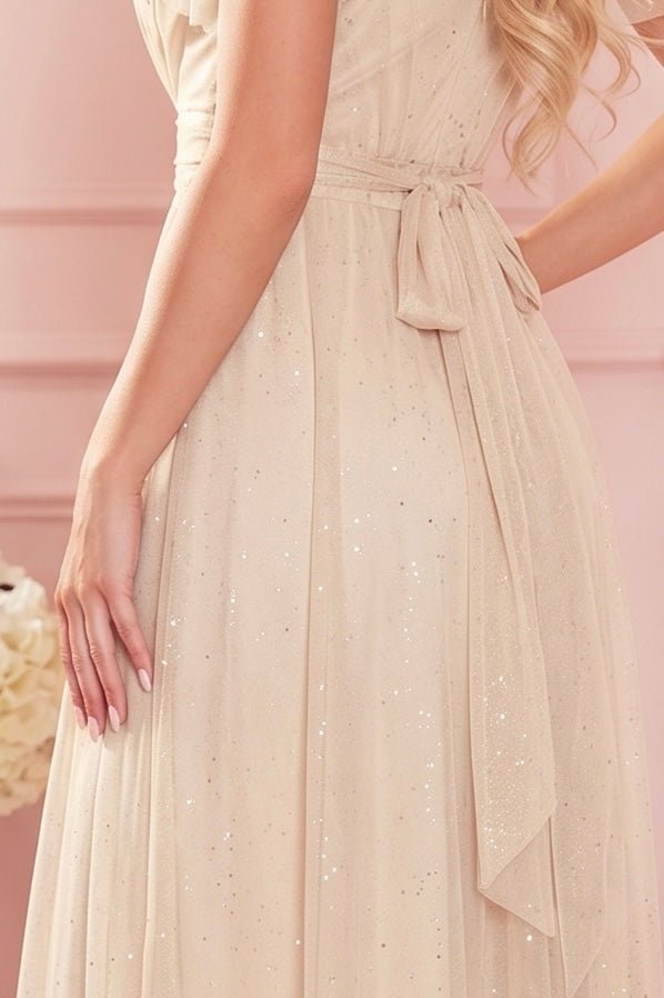 Robe Longue Scintillante – Beige - Rosemode