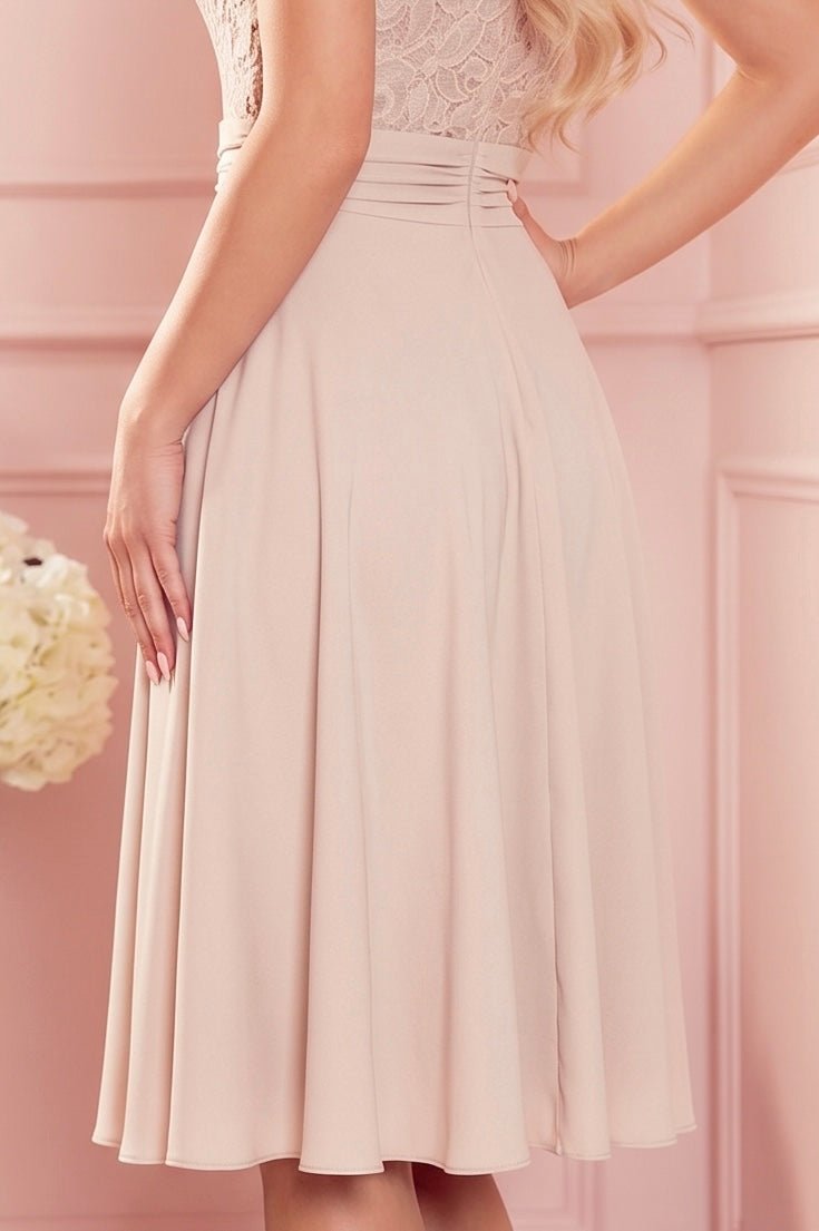 Robe en Dentelle et Mousseline – Beige - Rosemode