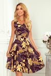 Robe Évasée à Décolleté Cœur –  Jaune Fleuri