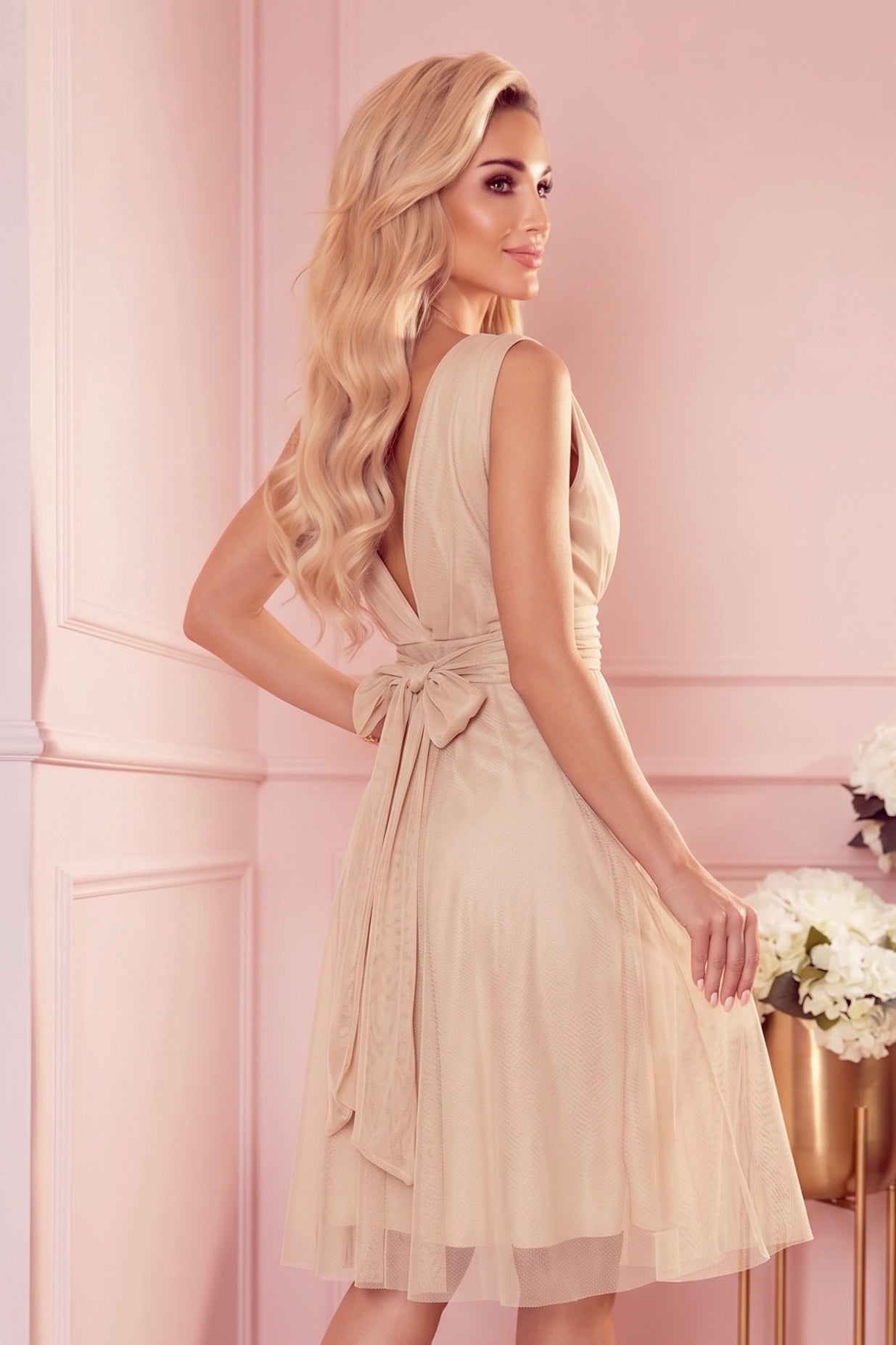 Robe Élégante en Tulle à Nouer – Beige - Rosemode
