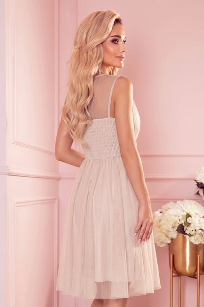 Robe en Tulle avec Décolleté et Nœud – Beige - Rosemode