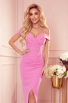 Robe Midi à Épaules Dénudées – Rose Bonbon