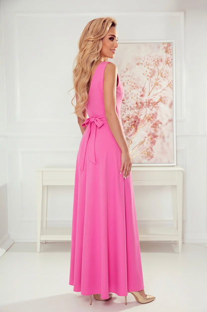 Robe Longue de Soirée Fendue à Fleurs – Rose Bonbon - Rosemode
