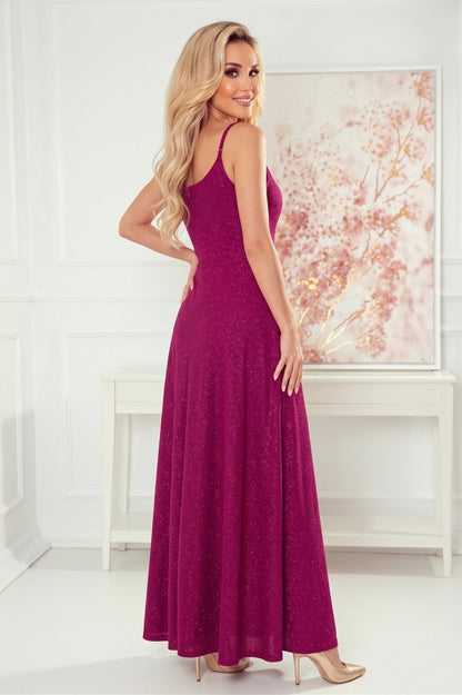 Robe Maxi Scintillante à Bretelles – Brocard Fuchsia Pailleté - Rosemode