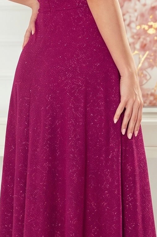 Robe Maxi Scintillante à Bretelles – Brocard Fuchsia Pailleté - Rosemode