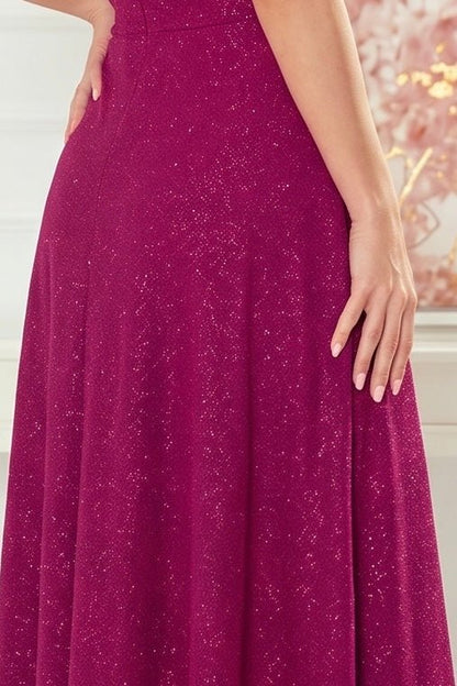 Robe Maxi Scintillante à Bretelles – Brocard Fuchsia Pailleté - Rosemode