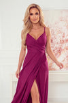 Robe Maxi Scintillante à Bretelles –  Brocard Fuchsia Pailleté