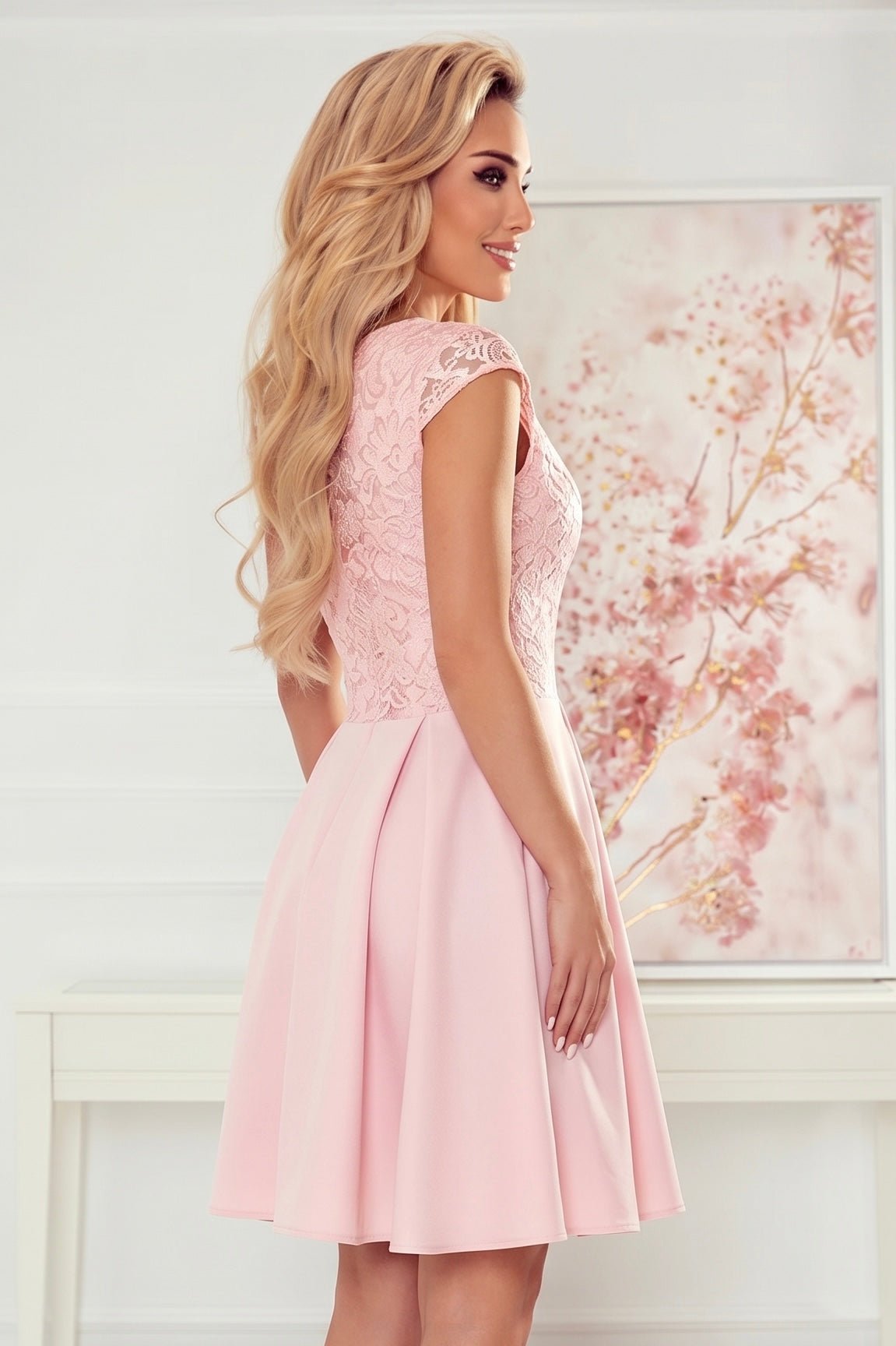 Robe Trapèze Sans Manches en Dentelle – Rose Poudré - Rosemode