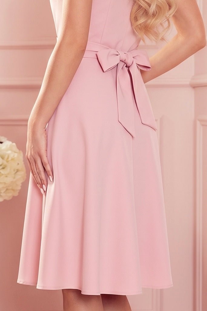 Robe Évasée à Décolleté Enveloppant – Rose Poudré - Rosemode