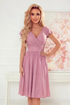 Robe Avec Décolleté et Manches Courtes – Rose Poudré Pailleté