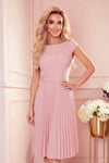 Robe Midi Plissée et Ceinturée – Rose Poudré