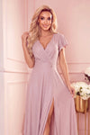 Robe Longue et Scintillante Avec Décolleté Enveloppant – Rose Nude