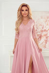 Robe Longue en Dentelle à Décolleté – Rose Poudré