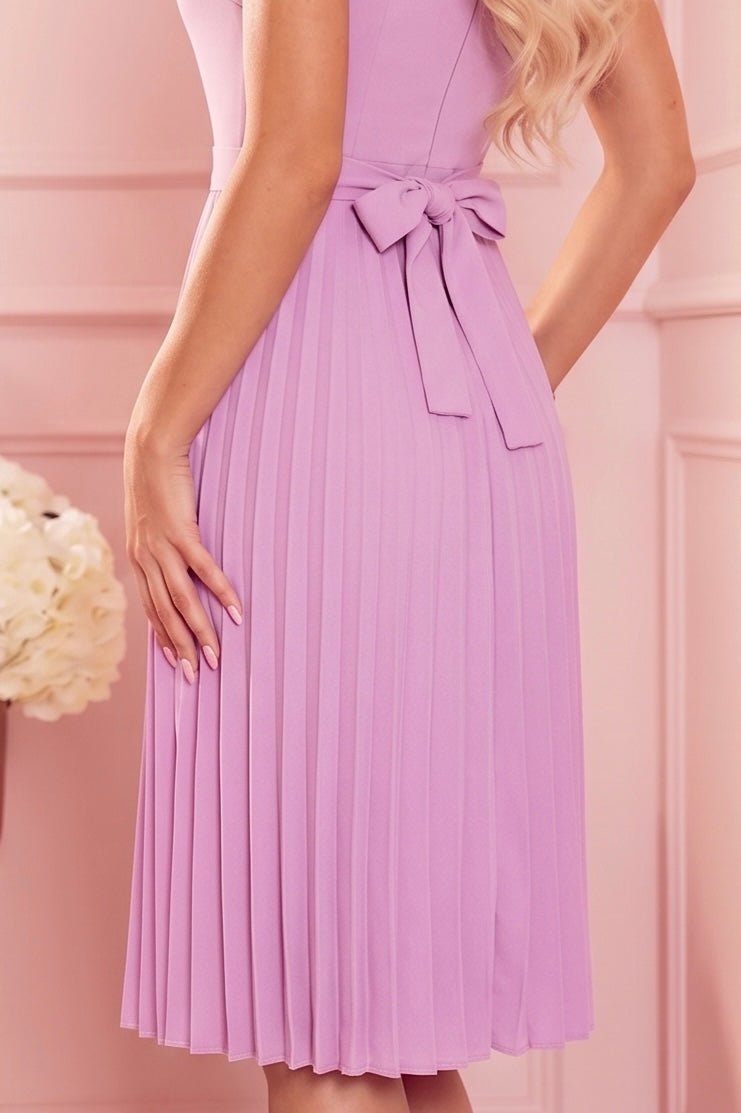 Robe Midi Plissée et Ceinturée – Mauve - Rosemode