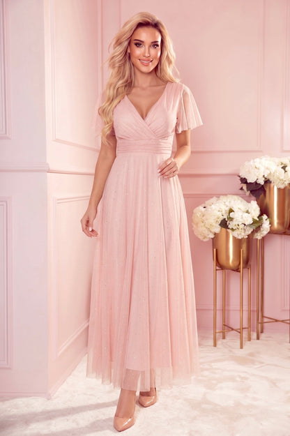 Robe Longue Scintillante – Pêche - Rosemode