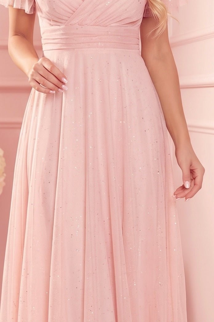 Robe Longue Scintillante – Pêche - Rosemode