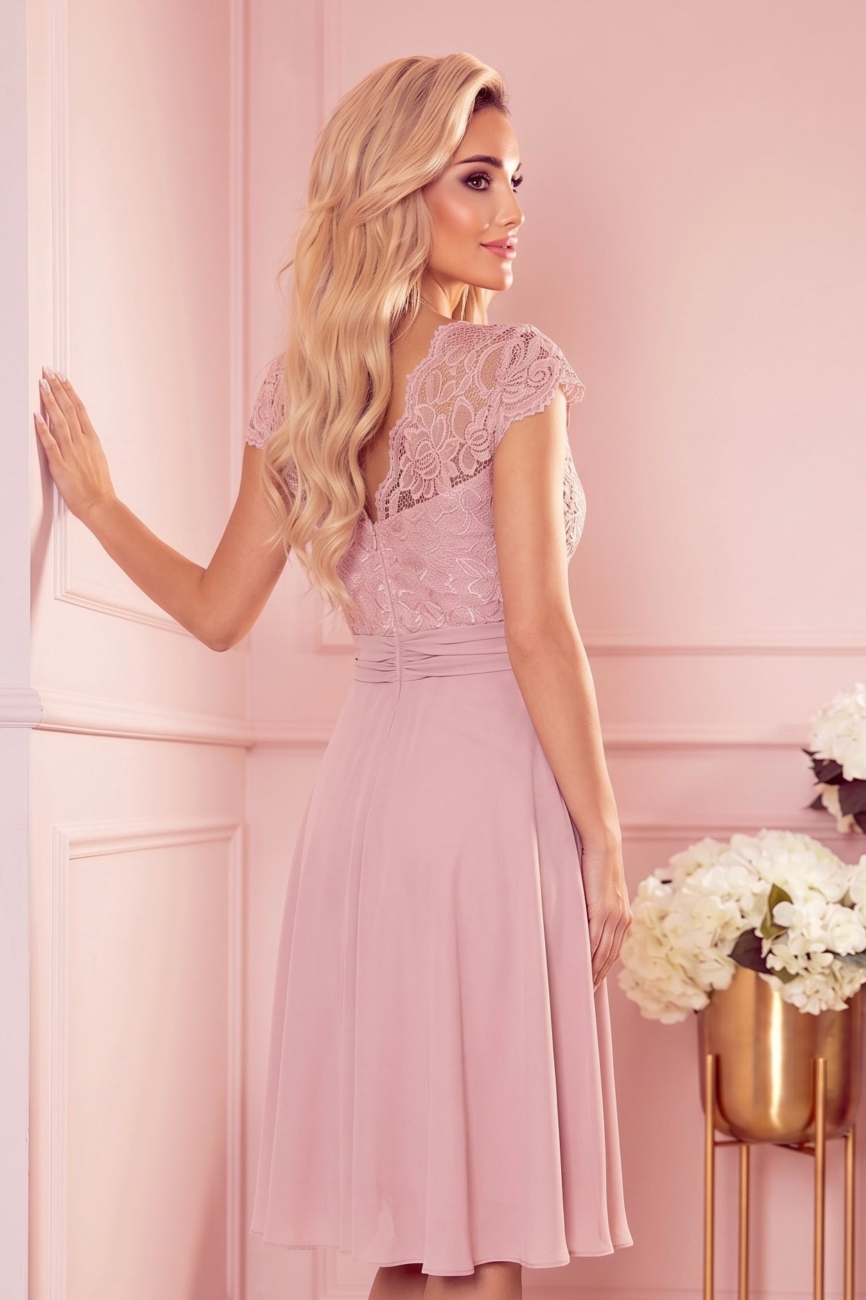 Robe en Dentelle et Mousseline – Vieux Rose - Rosemode