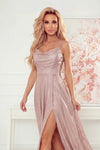 Robe Longue Scintillante avec Dos Corset – Rose Champagne