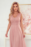 Robe Longue Pailletée avec Décolleté Profond – Rose Poudré