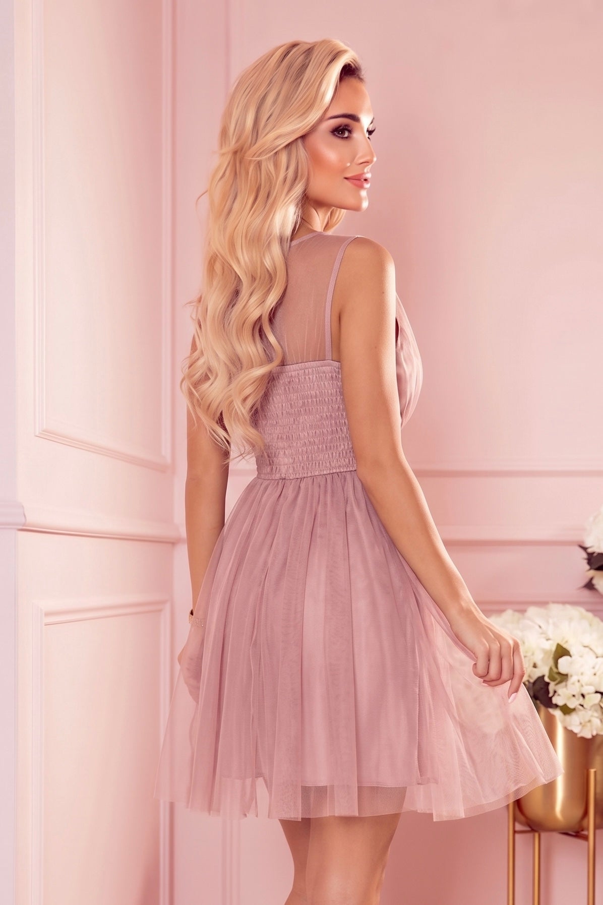 Robe en Tulle avec Décolleté et Nœud – Vieux Rose - Rosemode