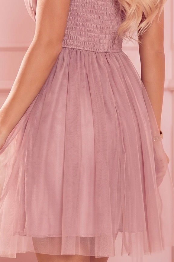 Robe en Tulle avec Décolleté et Nœud – Vieux Rose - Rosemode