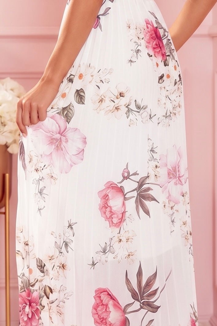Robe Midi Plissée à Volants – Fleurs Printanières - Rosemode