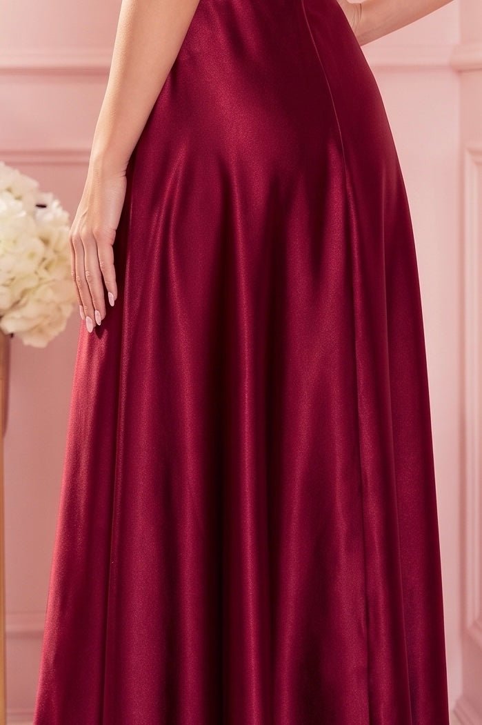 Robe Maxi en Satin à Bretelles – Bordeaux - Rosemode