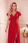 Robe Longue et Scintillante Avec Décolleté Enveloppant – Rouge
