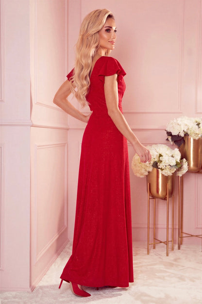 Robe Longue et Scintillante Avec Décolleté Enveloppant – Rouge - Rosemode
