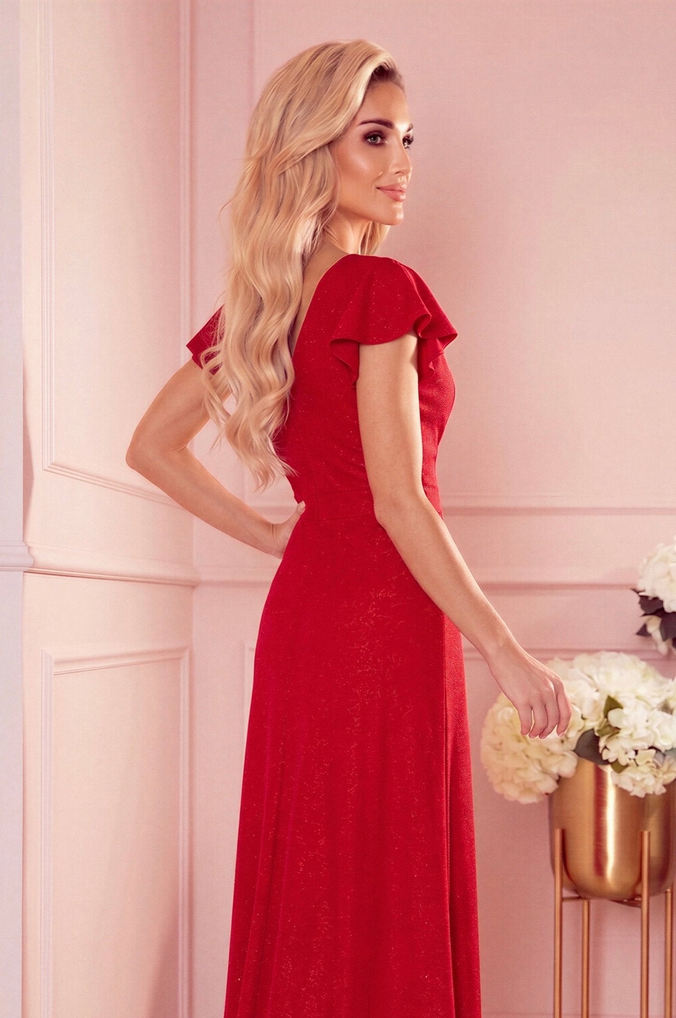Robe Longue et Scintillante Avec Décolleté Enveloppant – Rouge - Rosemode