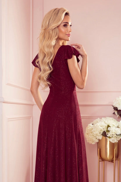 Robe Longue et Scintillante Avec Décolleté Enveloppant – Bordeaux - Rosemode
