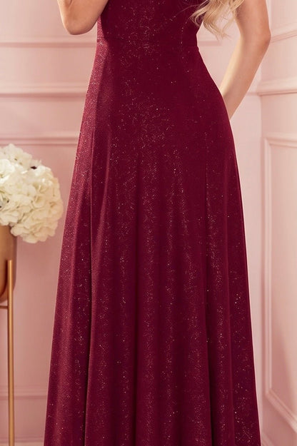 Robe Longue et Scintillante Avec Décolleté Enveloppant – Bordeaux - Rosemode