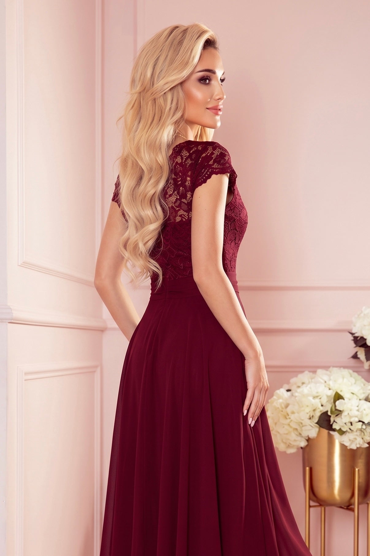 Robe en Dentelle et Mousseline – Bordeaux - Rosemode