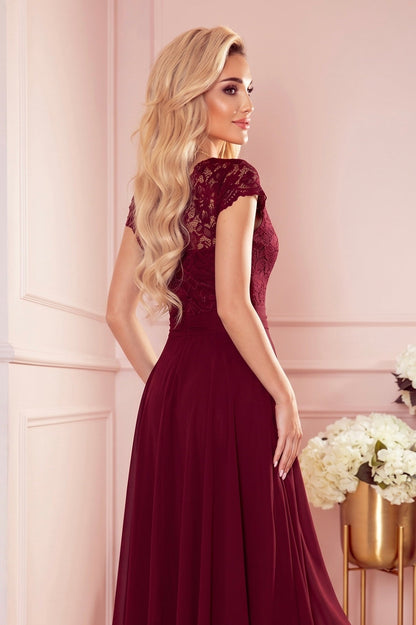 Robe en Dentelle et Mousseline – Bordeaux - Rosemode