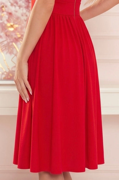 Robe Avec Décolleté et Manches Courtes – Rouge Pailleté - Rosemode