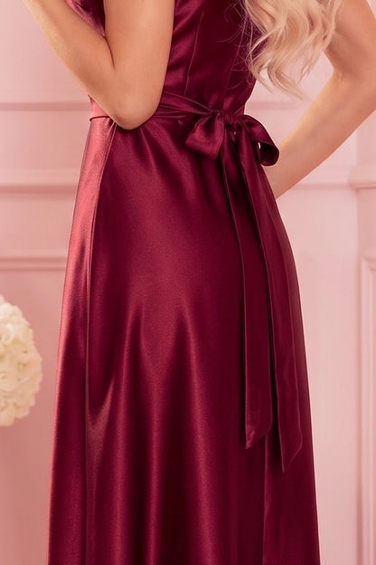 Robe Maxi Longue En Satin Fendue – Bordeaux - Rosemode