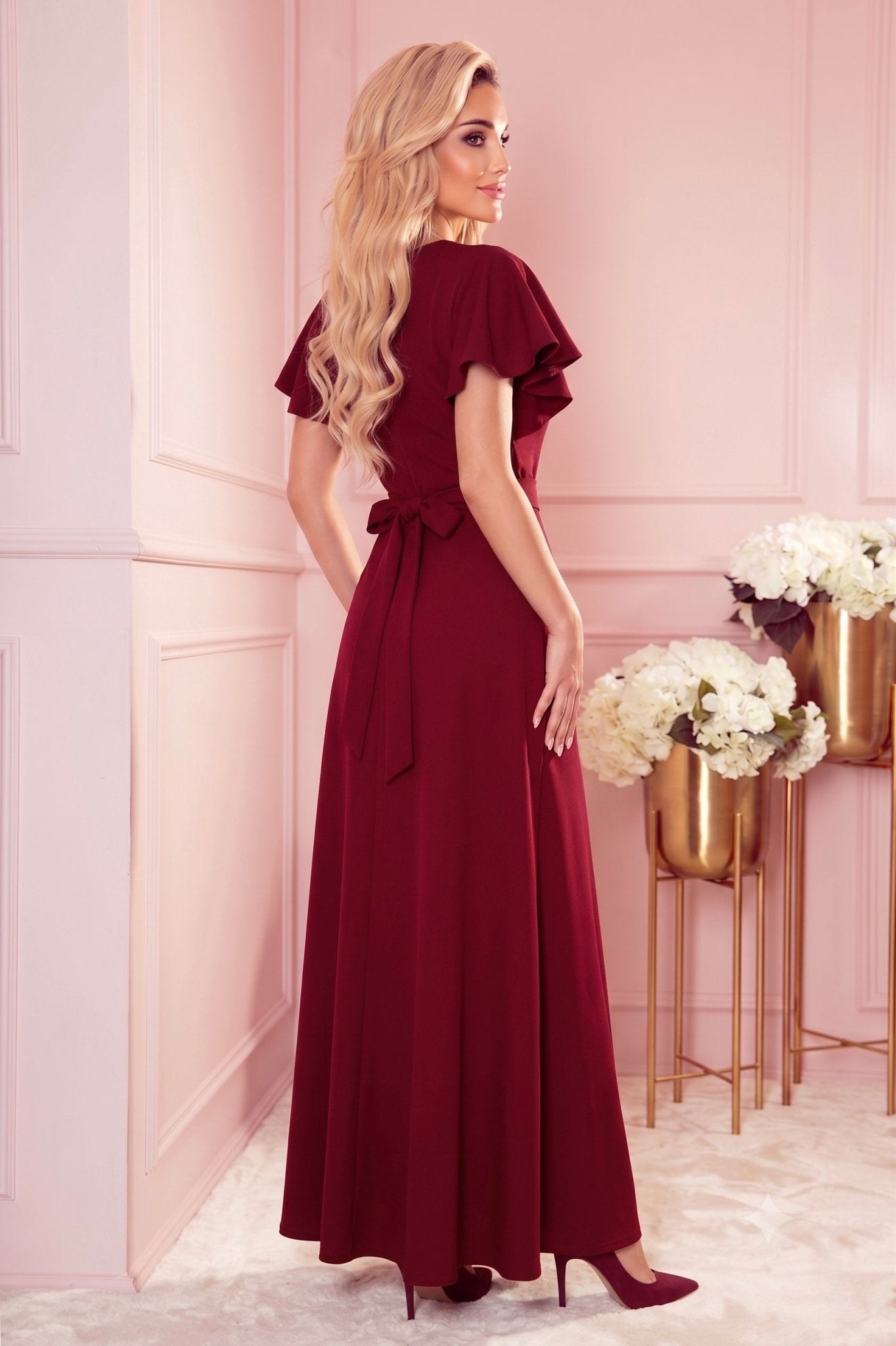 Robe Longue Fendue À Décolleté Enveloppant – Bordeaux - Rosemode