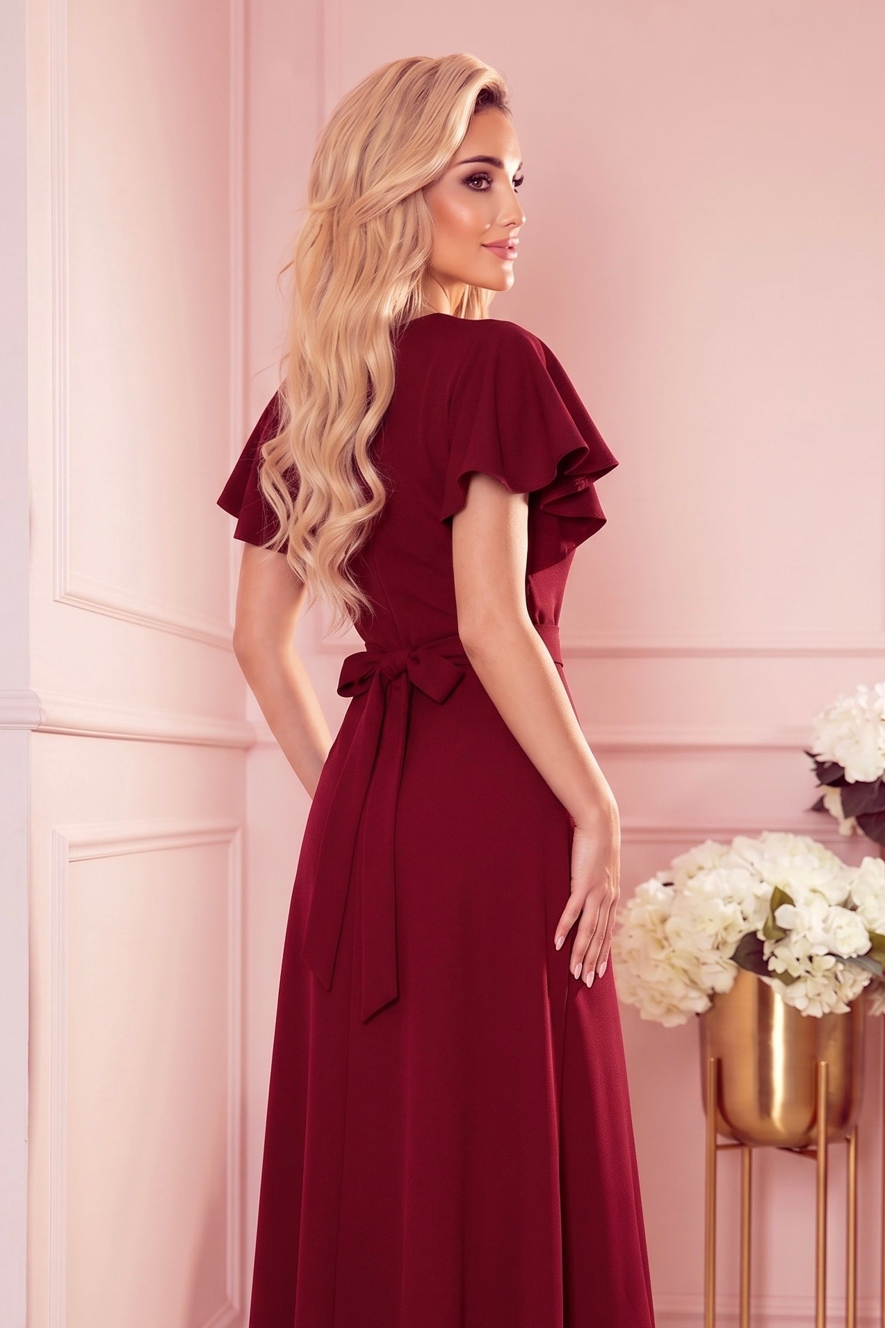Robe Longue Fendue À Décolleté Enveloppant – Bordeaux - Rosemode