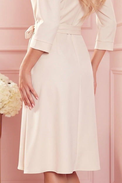 Robe Chemisier Évasée Ceinturée – Beige - Rosemode