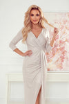 Robe Longue Fendue et Scintillante – Beige Pailleté