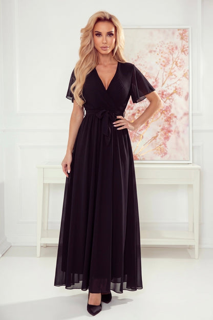 Robe Longue Plissée à Nouer – Noir - Rosemode
