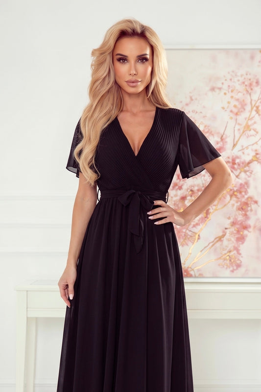 Robe Longue Plissée à Nouer – Noir - Rosemode