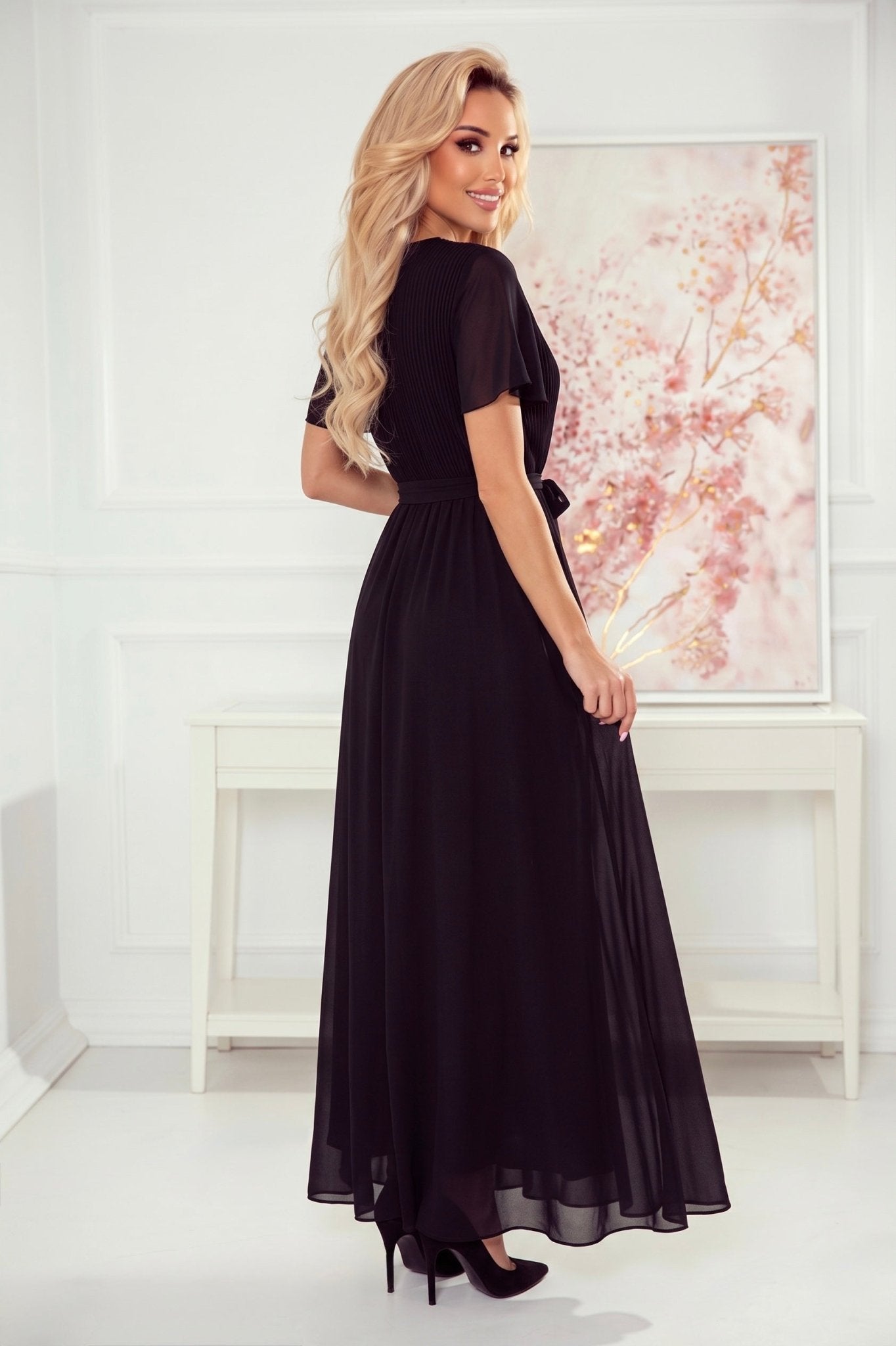 Robe Longue Plissée à Nouer – Noir - Rosemode
