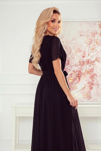 Robe Longue Plissée à Nouer – Noir - Rosemode